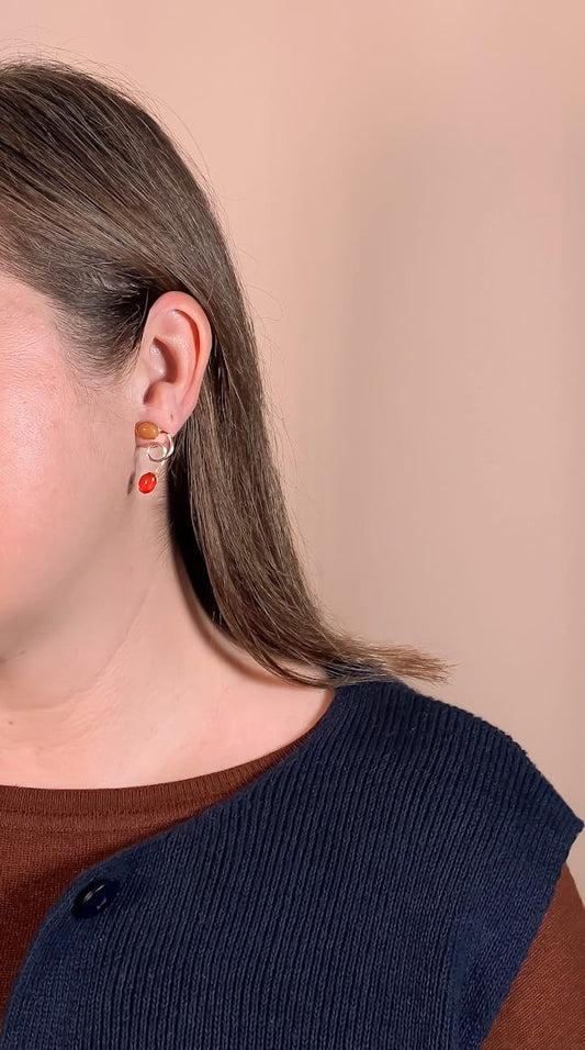 Pink Aventurine + Carnelian Cursive Earrings