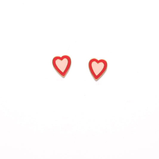 Colorblock Heart Studs- Pink + Red