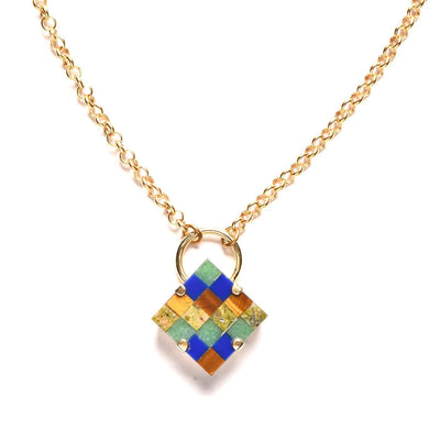 LIMITED EDITION Lapis, Tiger's Eye, Aventurine, + Unakite Mosaic Pendant Necklace