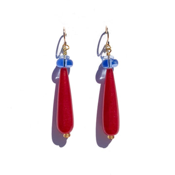 Red Jade Teardrop Earrings- B