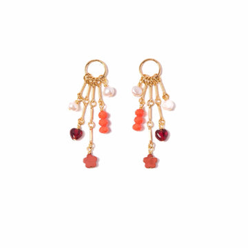 Charm Earrings with Red Jasper, Czech Glass, and Freshwater Pearls