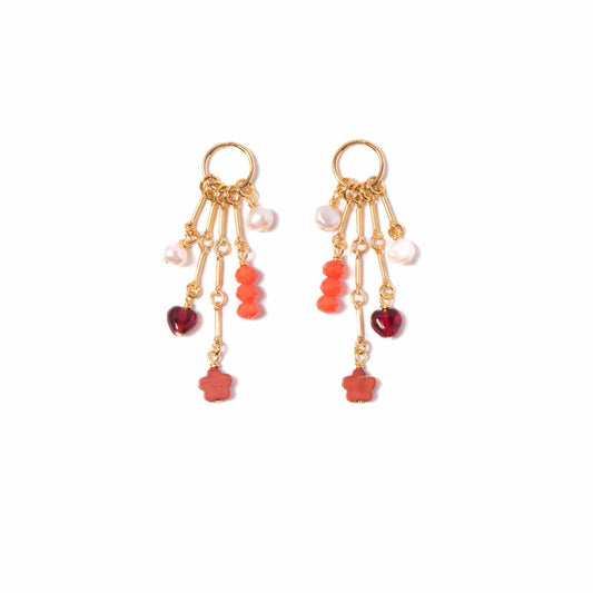 Charm Earrings with Red Jasper, Czech Glass, and Freshwater Pearls