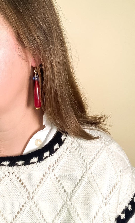 Red Jade Teardrop Earrings- B