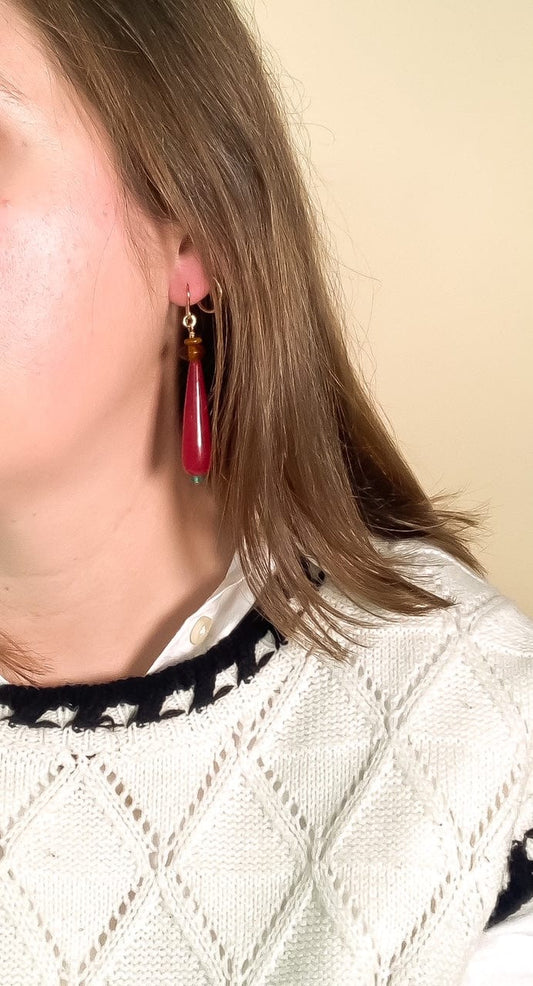Red Jade Teardrop Earrings- A