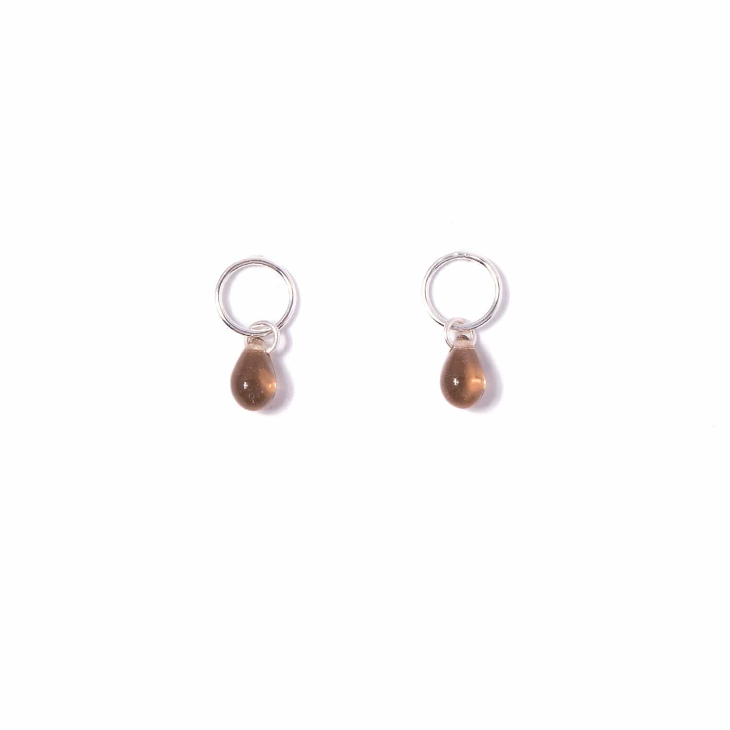 smoky-topaz-glass-teardrop-stud-earrings-sterling-silver handmade jewelry by michelle starbuck designs