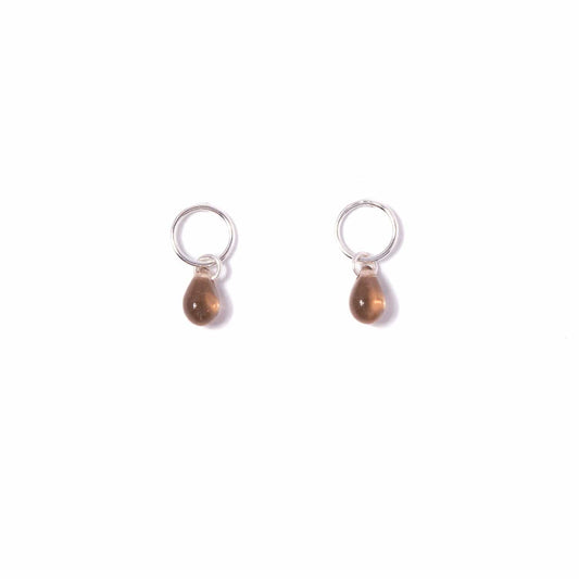 smoky-topaz-glass-teardrop-stud-earrings-sterling-silver handmade jewelry by michelle starbuck designs