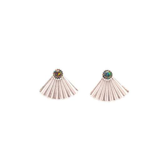 Silver Mini Pleat Jacket Earrings with Black Opal Studs