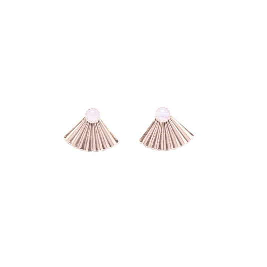 Silver Blue Lace Agate Mini Pleat Jacket Earrings