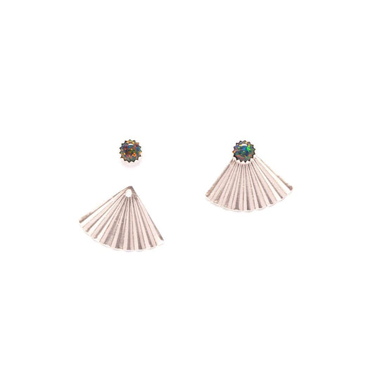 Silver Mini Pleat Jacket Earrings with Black Opal Studs