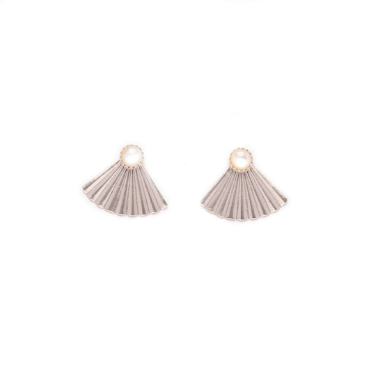 Silver Mini Pleat Jacket Earrings with Mother of Pearl Studs