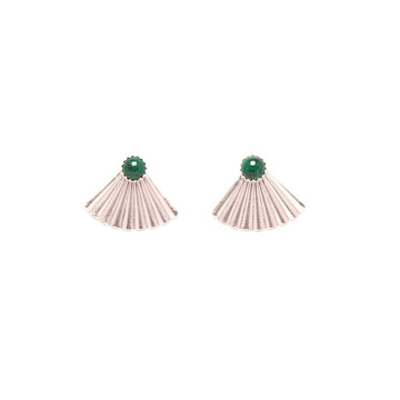 Silver Mini Pleat Jacket Earrings with Malachite Studs