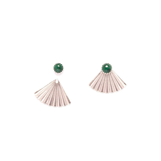 Silver Mini Pleat Jacket Earrings with Malachite Studs