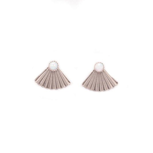 Silver Mini Pleat Jacket Earrings with Opal Studs