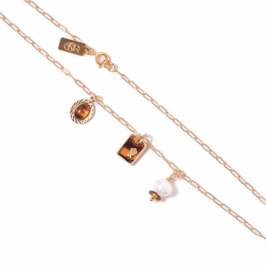 Tortoise Glass + Pearl Charm Necklace