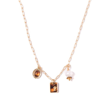 Tortoise Glass + Pearl Charm Necklace