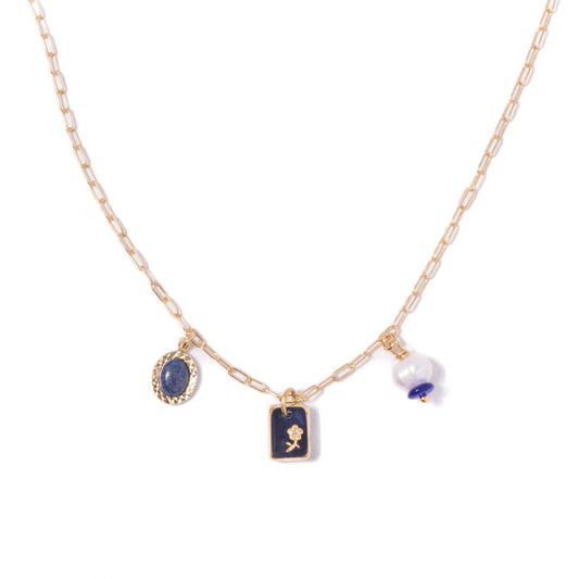 Lapis + Pearl Charm Necklace