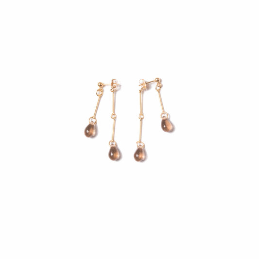 Smoky Topaz Glass Double Drop Earrings