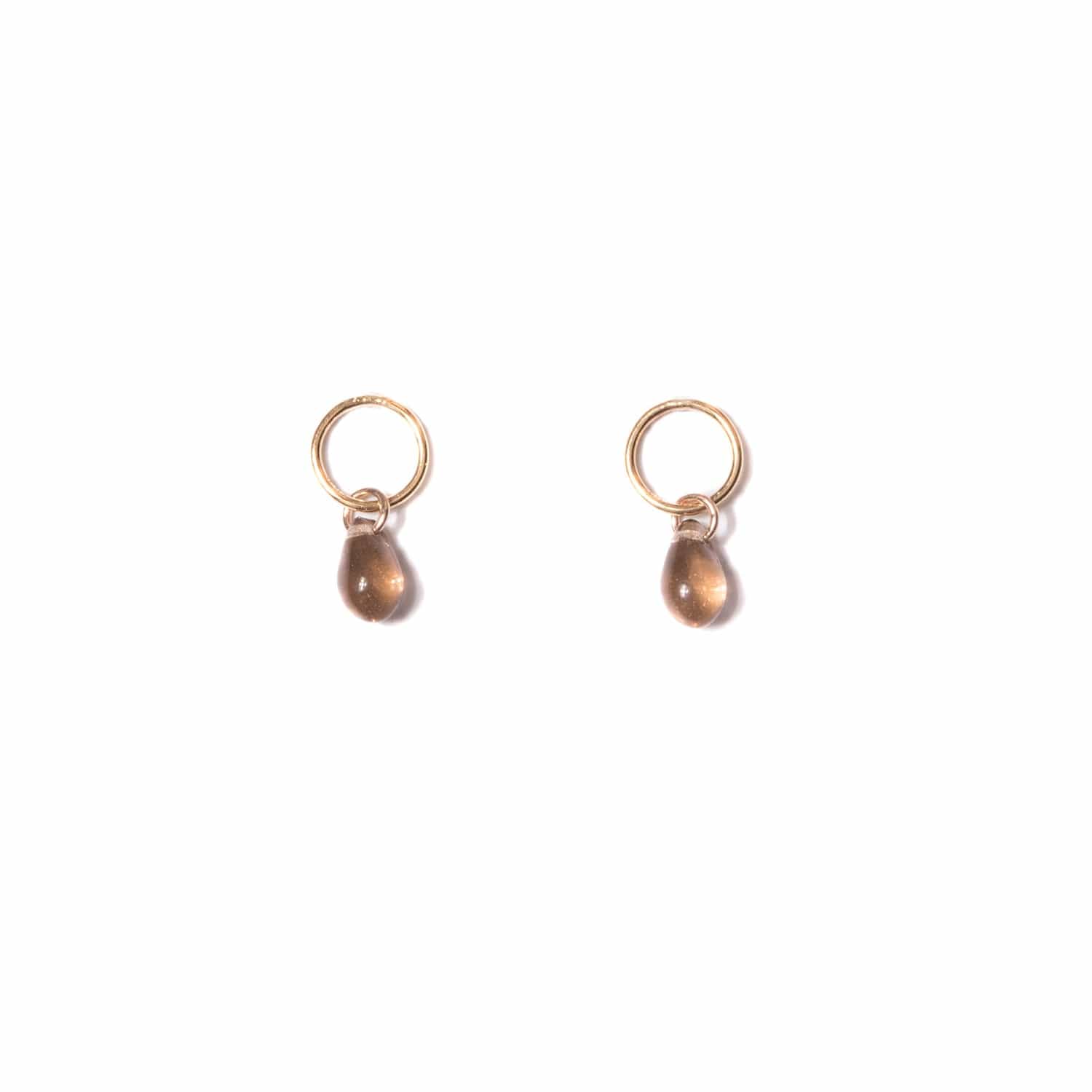 smoky-topaz-glass-teardrop-stud-earrings-gold-fill handmade jewelry by michelle starbuck designs