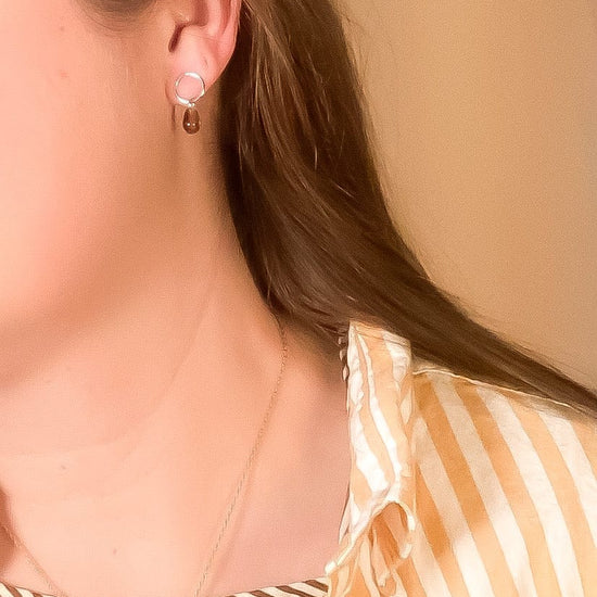 smoky-topaz-glass-teardrop-stud-earrings-sterling-silver handmade jewelry by michelle starbuck designs