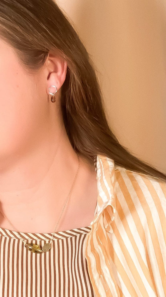 smoky-topaz-glass-teardrop-stud-earrings-sterling-silver handmade jewelry by michelle starbuck designs