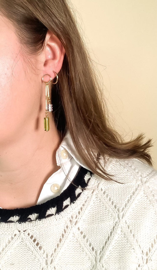 Swing Earrings in Light Blue and Olive