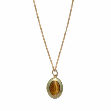 Oval Locket Necklace with Tiger's Eye