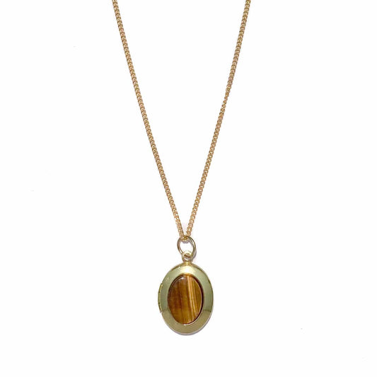 Oval Locket Necklace with Tiger's Eye