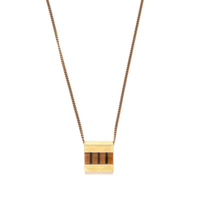 Brass Pendant with Striped Tiger's Eye Inlay Necklace