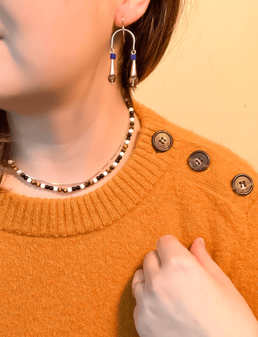 Tortoise + Crazy Lace Agate Conical Swing Earrings