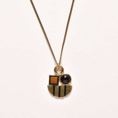 Onyx, Tiger's Eye, and Striped Half Circle Pendant Necklace