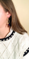 Vertical Oval Earrings with Mocha and Cobalt Beads