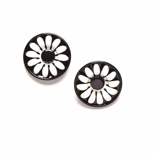 Vintage Black and White Enameled Flower Studs