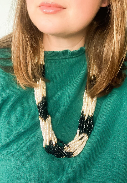 Vintage Striped Faux Pearl Necklace