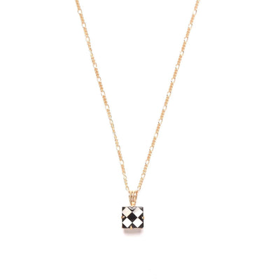 Onyx + Mother of Pearl Checkered Charm Necklace