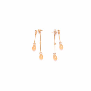 Yellow Opal Glass Double Drop Earrings