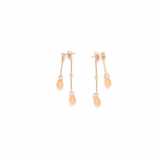 Yellow Opal Glass Double Drop Earrings