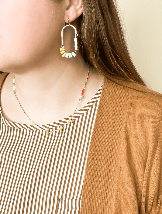 Minimal Charm Necklace- Yellow Turquoise, Coral, Mother of Pearl, Aquamarine