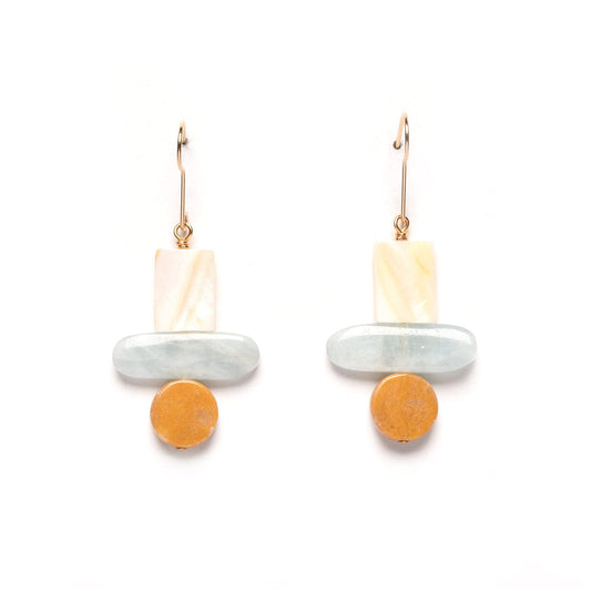 Vitamin Earrings- Mother of Pearl, Aquamarine, Yellow Jasper