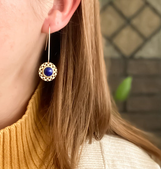 Checkered Circle Earrings in Mother of Pearl