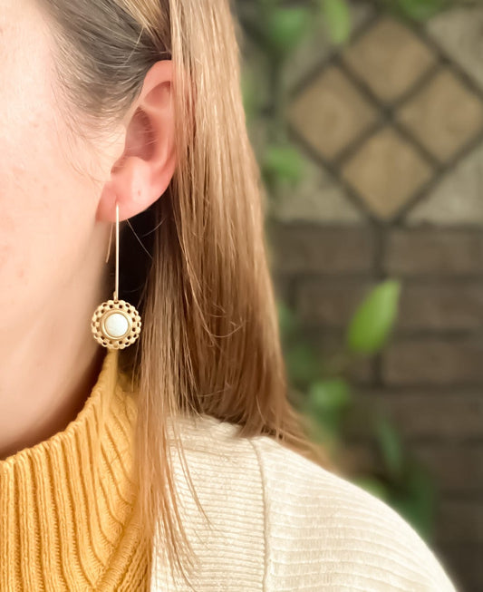 Checkered Circle Earrings in Black Opal