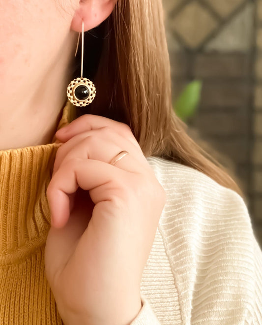 Checkered Circle Earrings in Onyx