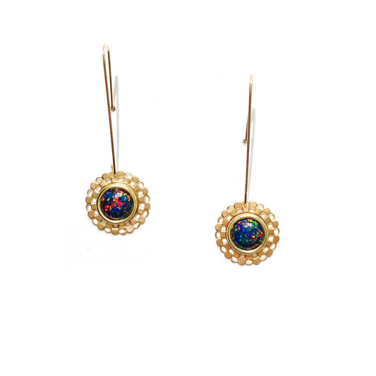 Checkered Circle Earrings in Black Opal