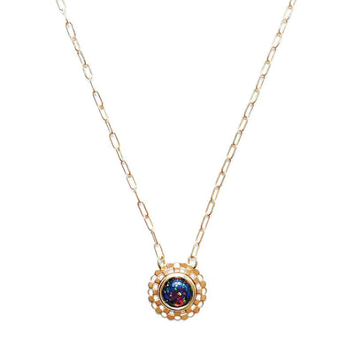 Checkered Circle Necklace in Black Opal
