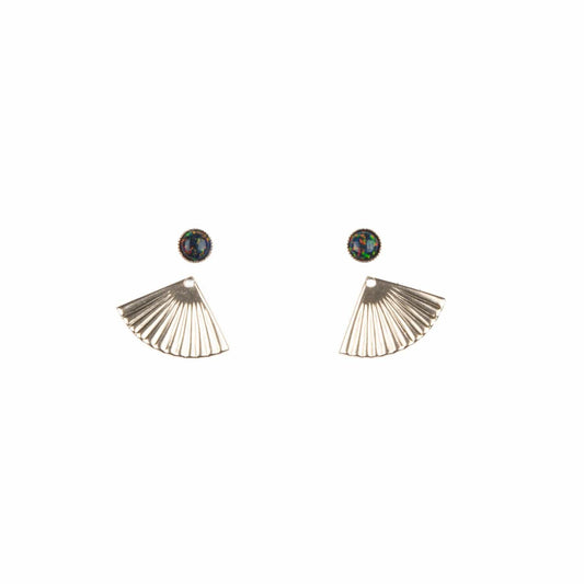 Mini Pleat Jacket Earrings with Black Opal Studs