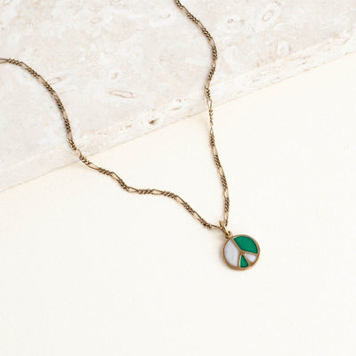 Peace Charm Necklace in Green and White
