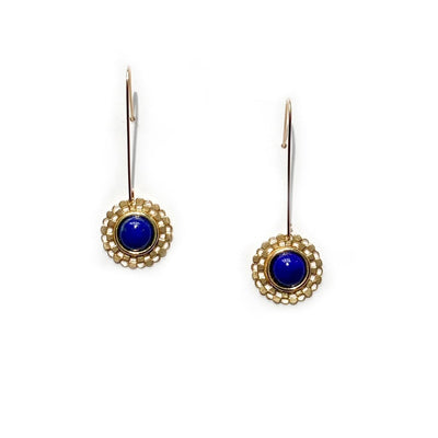 Checkered Circle Earrings in Lapis