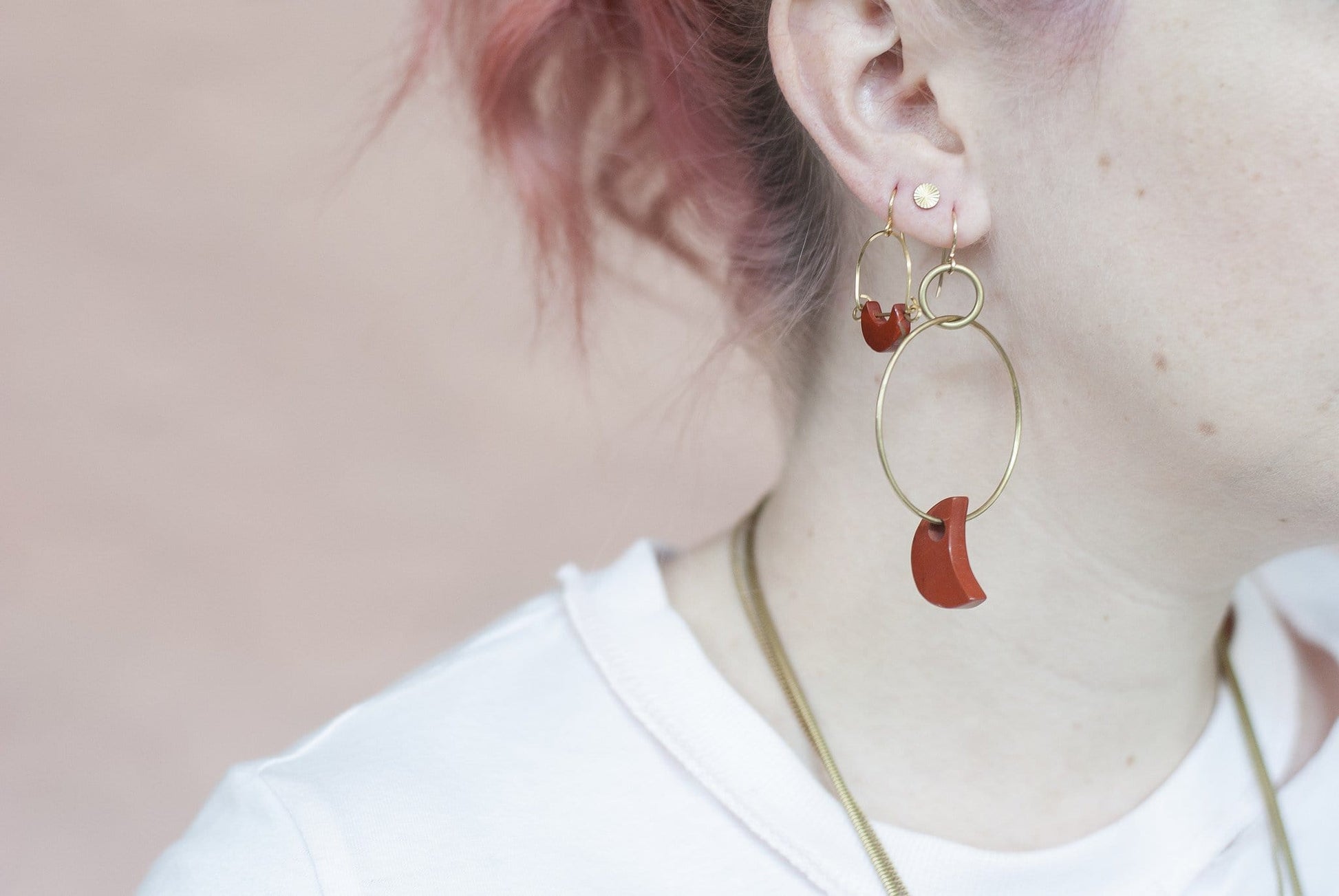 Red Jasper Moon Hoops - Michelle Starbuck Designs