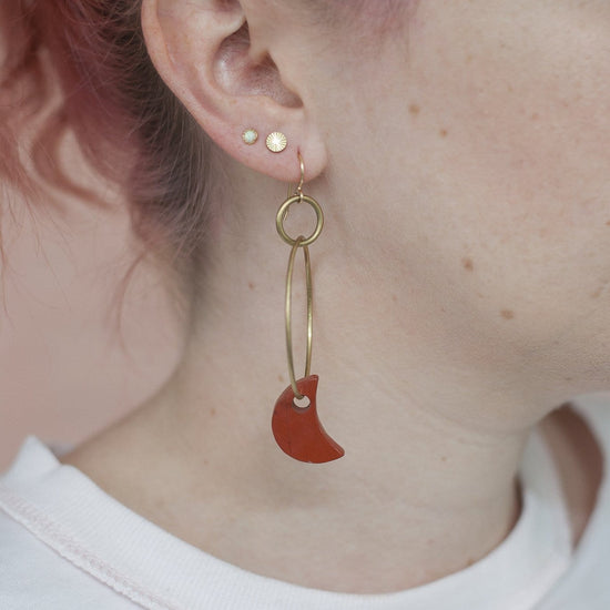 Red Jasper Moon Hoops - Michelle Starbuck Designs