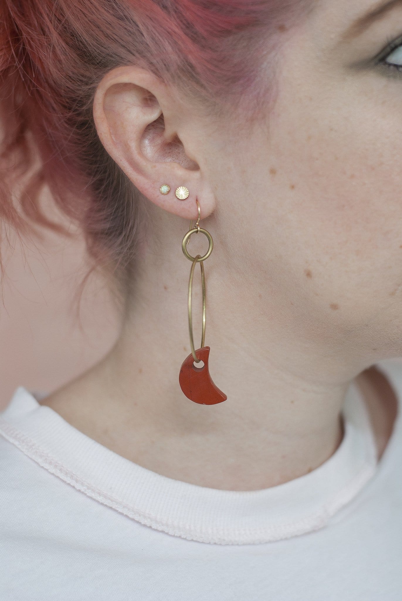 Red Jasper Moon Hoops - Michelle Starbuck Designs
