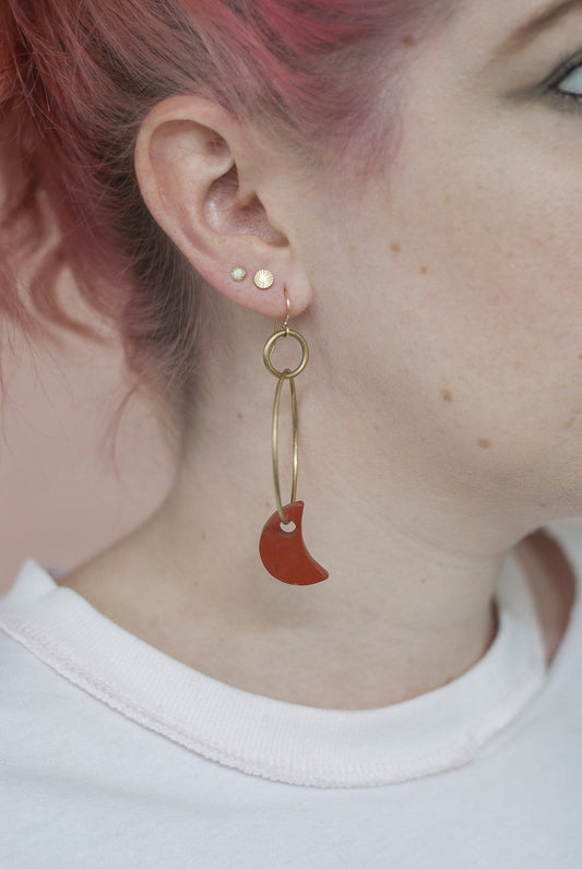 Red Jasper Moon Hoops - Michelle Starbuck Designs